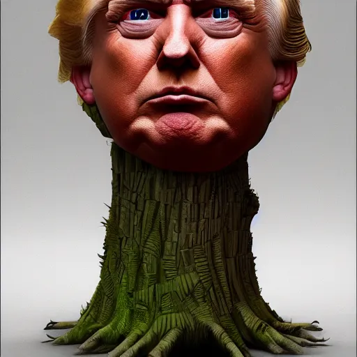 Prompt: donald trump is fused into stump, hyperdetailed, artstation, cgsociety, 8 k