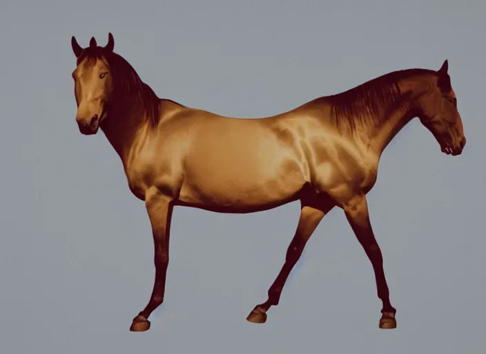 Image similar to an underexposed kodak 500 photograph of morphed north horse, muted color