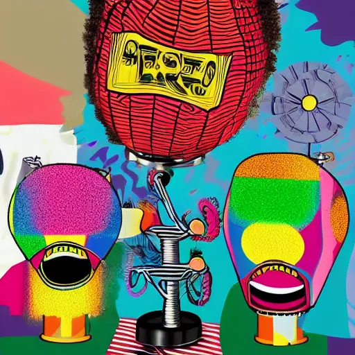 Prompt: highly detail 1 9 7 2 boomer party with disco lamp and afro styles, pop art style