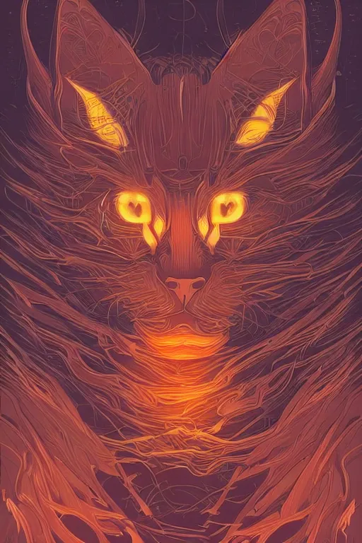 Image similar to demon cat. art by mike winkelmann, vector art, illustration, highly detailed,