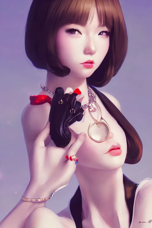 Image similar to a pin up and beautiful fashion charming dreamlke japan girl with lv jewelry, character art, art by wlop and and ilya kuvshinov, hyperdetailed, 8 k realistic, symmetrical, frostbite 3 engine, cryengine, dof, trending on artstation, digital art