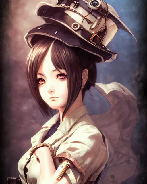 Prompt: portrait Anime Girl steampunk cute-fine-face, pretty face, realistic shaded Perfect face, fine details. Anime. Bioshock steampunk realistic shaded lighting by katsuhiro otomo ghost-in-the-shell, magali villeneuve, artgerm, rutkowski Jeremy Lipkin and Giuseppe Dangelico Pino and Michael Garmash and Rob Rey