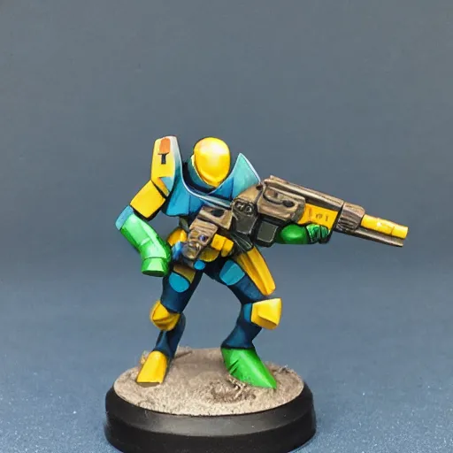 Image similar to Tau firewarrior figurine painted in blue and green