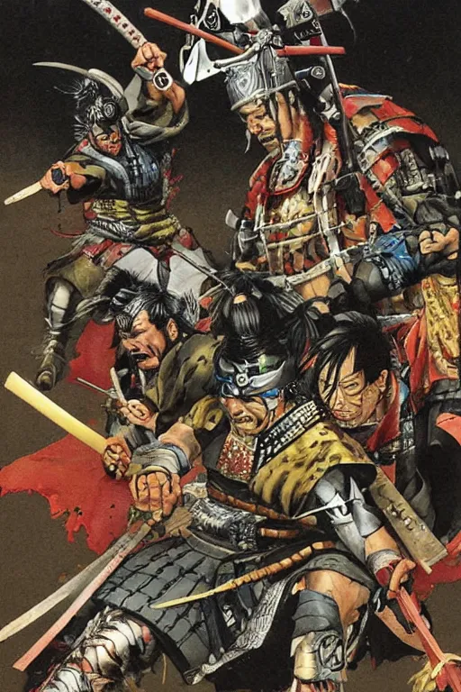 Image similar to samurai battle by kev walker, simon bisley and paolo parente