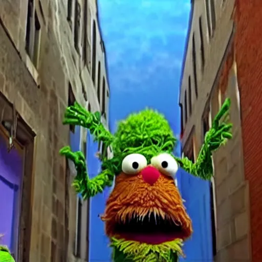 Prompt: oscar the grouch ascends to heaven, photo from sesame street