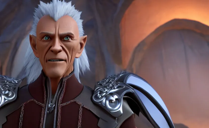 Image similar to Willem Dafoe as Xehanort in 'Kingdom Hearts: Fate of Light' (2017), movie still frame, oscar nominated cinematography, volumetric lighting, 8k resolution