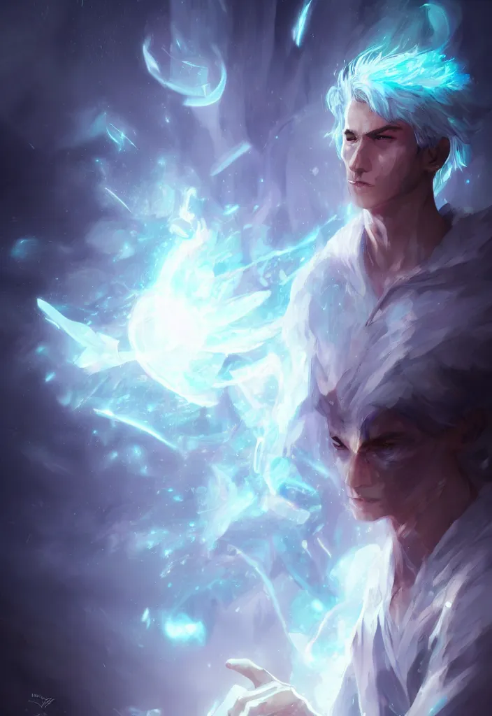 Image similar to a human elemental sorcerer, blurred environment background, magic effects, white skin, portrait, male, sharp focus, digital art, concept art, post processed, dynamic lighting, by emylie boivin and rossdraws