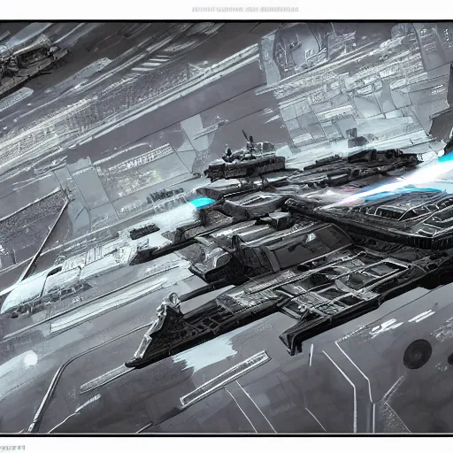 Image similar to full page scan of a sci-fi hellicarrier, stealth technology, blueprint, homeworld ship, military, style of yoji shinkawa, crosshatching, concept art, trending on art station, epic scale + wide angle, rule of thirds, blender, cinematic lighting, hard surface, shadows, depth, art and soul, insdustrial factory, desaturated, 8K matte, poor lighting, concept in the style of blame! manga