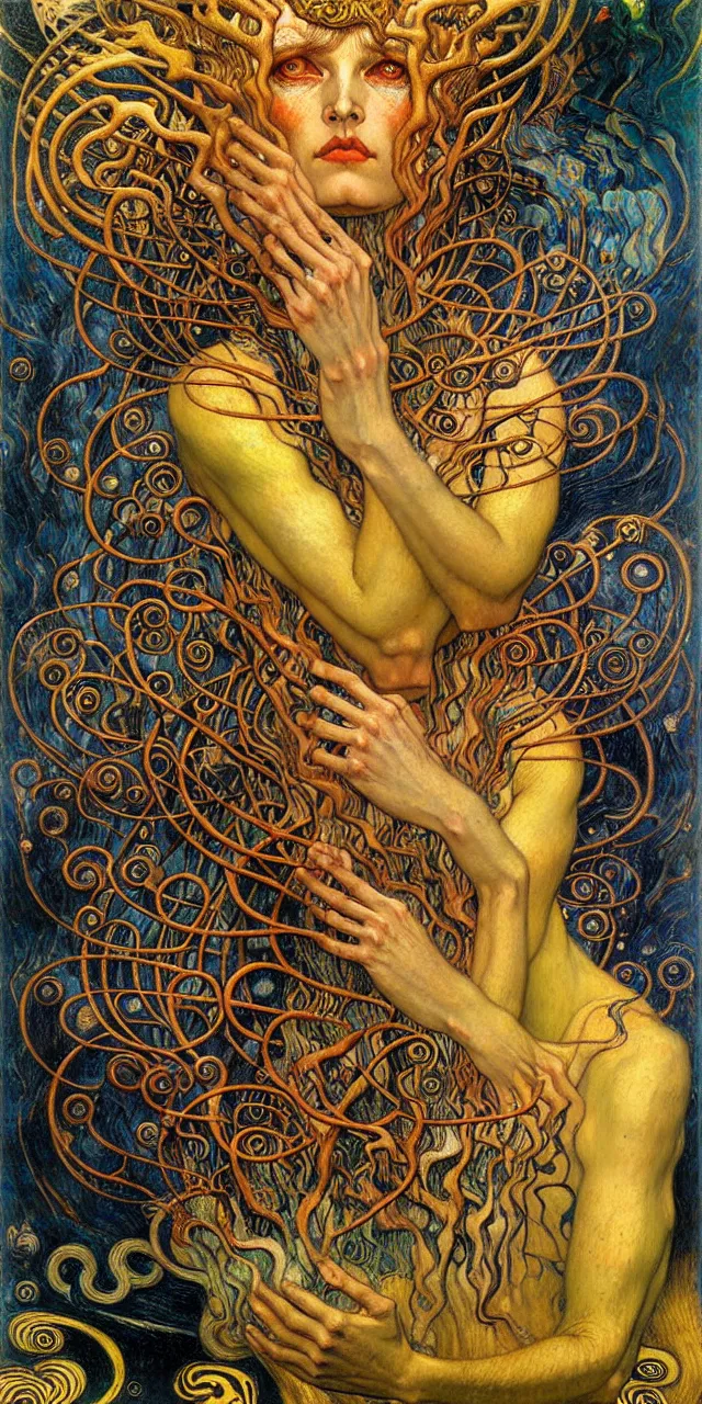 Image similar to Divine Chaos Engine by Karol Bak, Jean Delville, William Blake, Gustav Klimt, and Vincent Van Gogh, symbolist, visionary