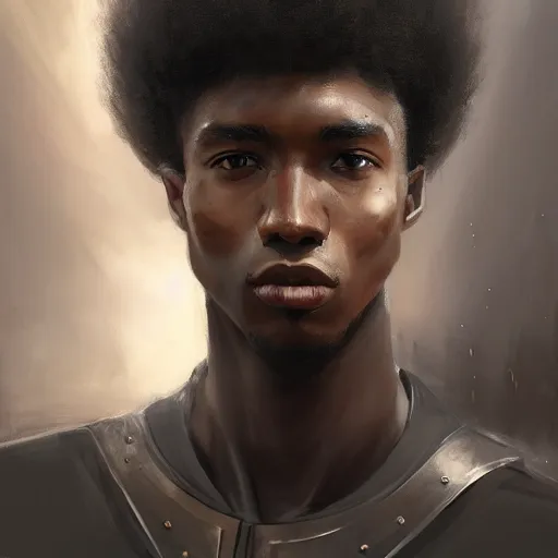 Image similar to portrait of a man by greg rutkowski, he is about 2 0 years old, mixture between afroamerican and japanese, afro hair, young, very tall and slender, he is wearing a futuristic police gear, highly detailed portrait, digital painting, artstation, concept art, smooth, sharp foccus ilustration, artstation hq