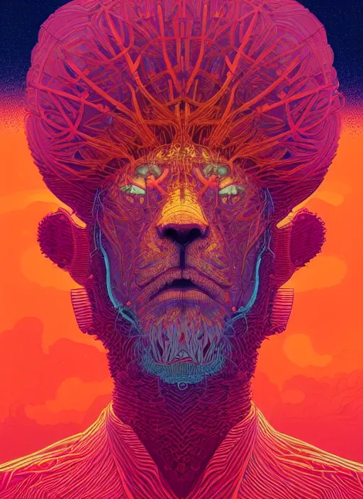 Prompt: symmetry!! stunning portrait of mad lion scientist by victo ngai, kilian eng vibrant colours, dynamic lighting, digital art, winning award masterpiece, fantastically beautiful, illustration, aesthetically inspired by beksinski and dan mumford, trending on artstation, art by greg rutkowski, 8 k