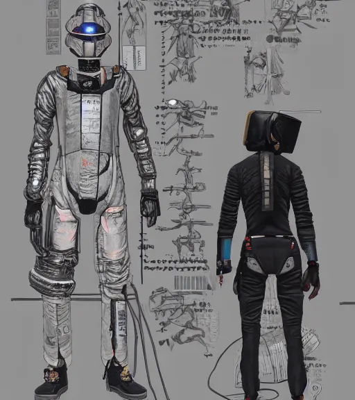 Image similar to realistic cyberpunk japanese engineer with long limbs and a black spacesuit welding a wall, techwear, dead space, visible face, Industrial Scifi, detailed illustration, character portrait, by Martin Grip and Moebius