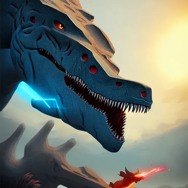 Image similar to epic professional digital art of Dino killer meteor best on artstation, cgsociety, wlop, Behance, pixiv, astonishing, impressive, outstanding, epic, cinematic, stunning, gorgeous, much detail, much wow, masterpiece.