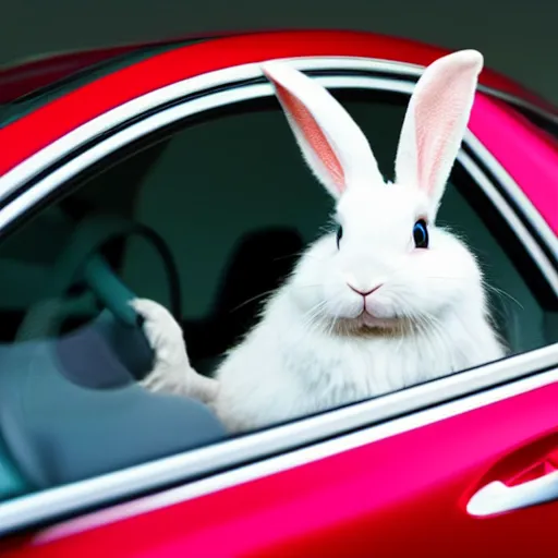 Image similar to bunny driving a car, studio photo, shutterstock