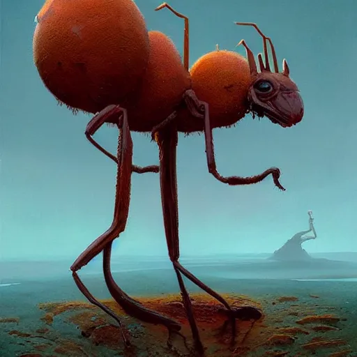 Image similar to A painting of an anthropomorphic ant queen standing on her hind legs formian pathfinder, digital art, Wayne Barlowe Pierre Pellegrini Greg Rutkowski