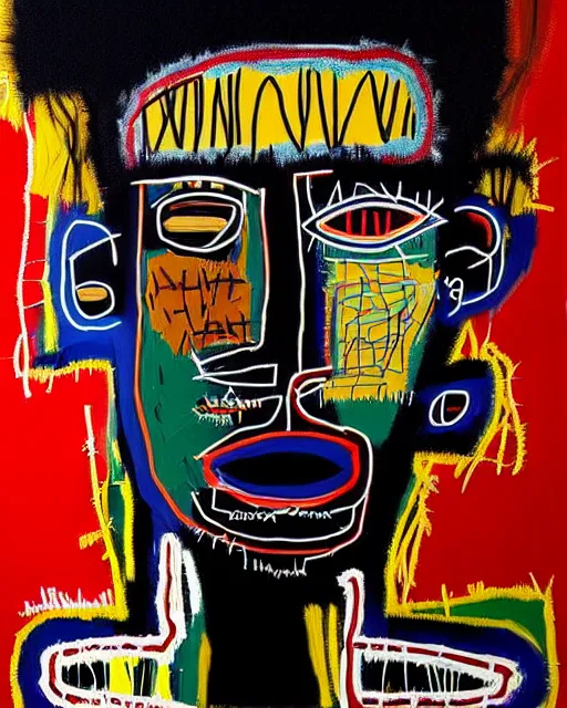 Prompt: a extremely ultra highly detailed majestic hi - res beautiful immaculate head and shoulders award winning painting stunning masterpiece of the face of a ultra highly detailed strong black african man by jean - michel basquiat, 8 k, high textures, ultra hyper sharp, insanely detailed and intricate, super detailed, 8 k hdr ultra high quality