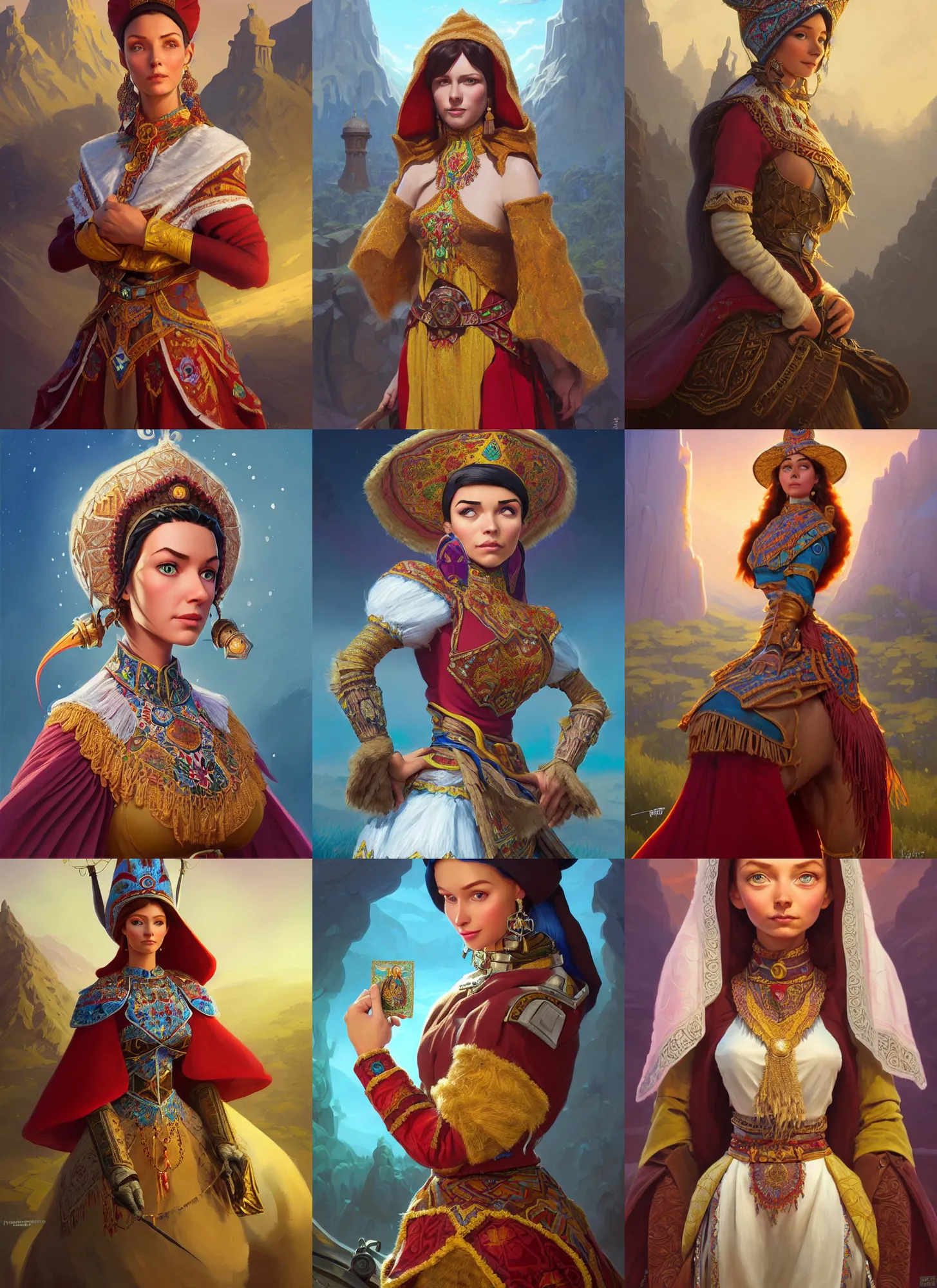 Prompt: portrait of russian mexican tatar woman jodhpurs hyperborea lemuria, pixar doll deep focus, d & d, fantasy, intricate, elegant, highly detailed, digital painting, artstation, concept art, matte, sharp focus, illustration, hearthstone, art by rhads by artgerm and greg rutkowski and alphonse mucha