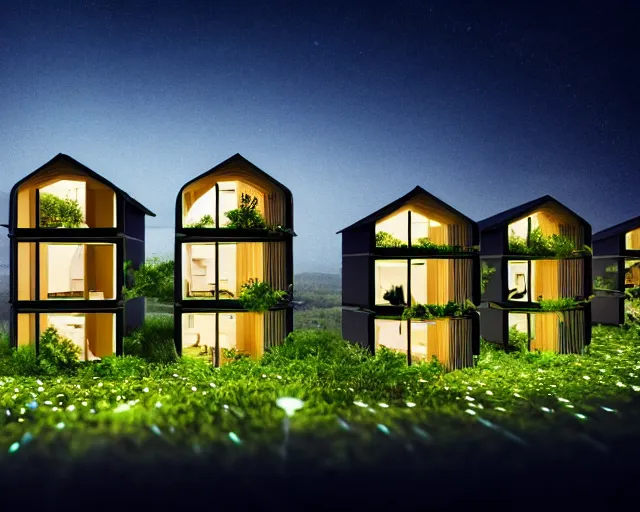 Image similar to connected ecovillage houses - plant goddess high quality photo, microchip, artificial intelligence, bio - mechanical bio - luminescence, black wired cables, neurons, nerve cells, cinematic, rim light, photo - realistic, elegant, high detail, 8 k, masterpiece, high fashion, in the style of man ray