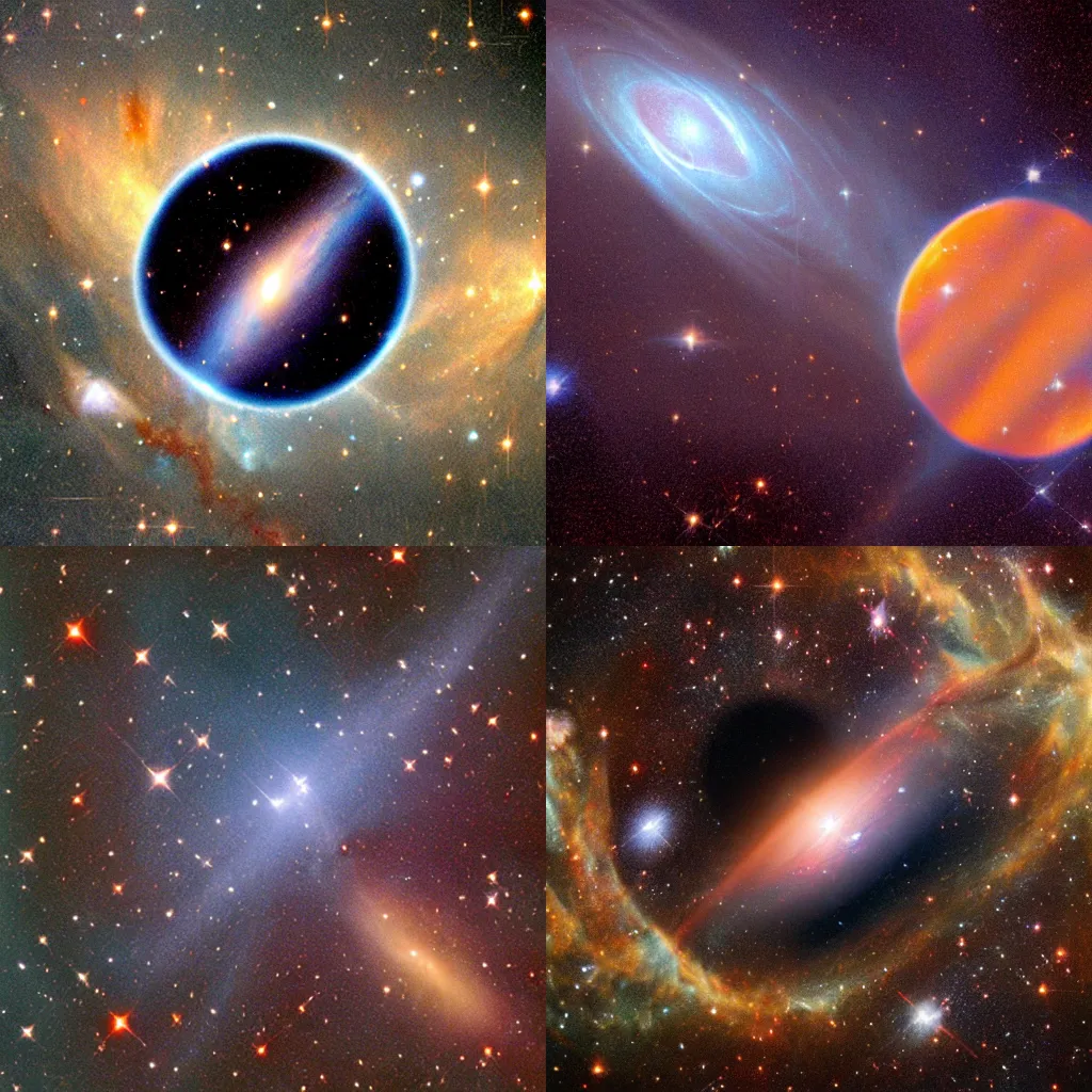 Prompt: Hubble telescope image of God overlooking and admiring multiple universes