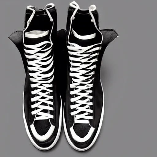 Image similar to hyper - maximalist rick owens ramones high - top sneaker, highly - detailed and intricate, high resolution product photo, trending on artstation, 5 0 mm, f 3. 4