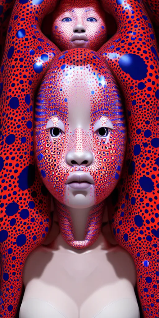 Image similar to hyperrealistic detailed image of a geisha in a art installation room, hd smooth interior by yayoi kusama, part by kei mieno, part by ross tran, dark art by james jean, ultra realistic, highly detailed, life like face, detailed body, 8 k, 3 d render by roger magrini, very cohesive, masterpiece