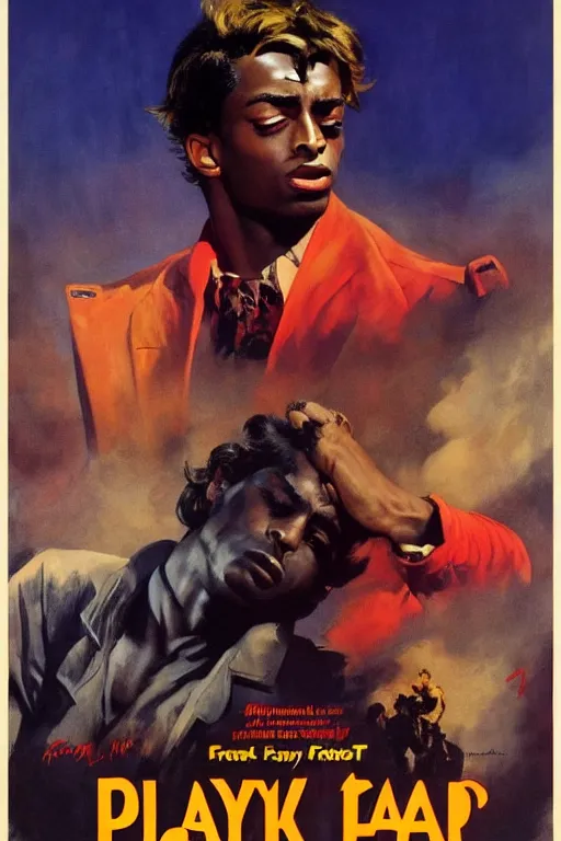 Prompt: Movie poster of Playboi Carti, by frank frazetta, ilya repin, 8k, hd, high resolution print