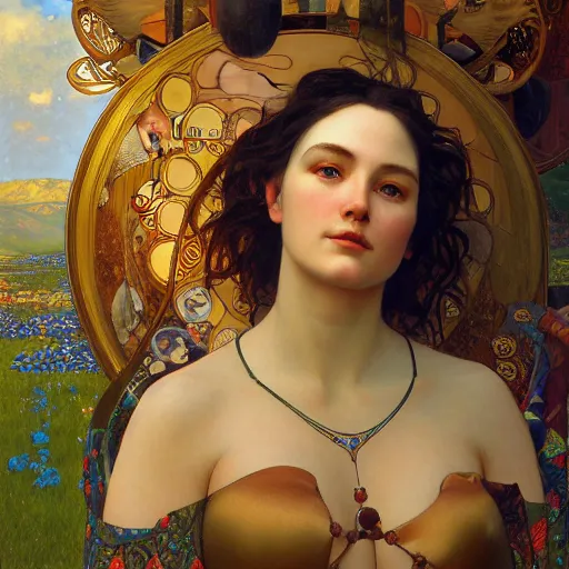 Prompt: Masterpiece painting of Bernie Sanders by Donato Giancola and Tom Bagshaw, face by Artgerm and Edmund Leighton, Alphonse Mucha, background by James Jean and Gustav Klimt, 4k, partial robotic body, volumetric Lighting, porcelain skin, komorebi, french nouveau