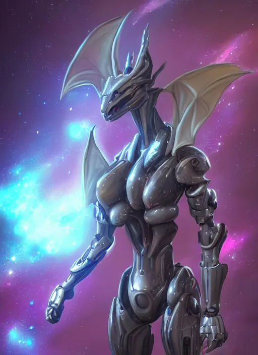 Image similar to cinematic shot, cosmic sized perfectly proportioned stunning beautiful hot anthropomorphic robot mecha female dragon, female dragon head, floating in empty space, nebula sized, larger than galaxies, holding a tiny galaxy, silver armor, epic proportions, epic size, epic scale, furry art, macro art, dragon art, giantess art, warframe fanart, furaffinity, deviantart