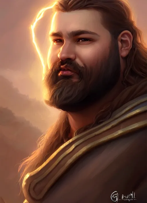 Image similar to a _ fantasy _ style _ portrait _ painting _ of light brown male paladin with long wavy brown hair chubby and beard, rpg dnd oil _ painting _ unreal _ 5 _ daz. _ rpg _ portrait _ extremely _ detailed _ artgerm _ greg _ rutkowski _ greg