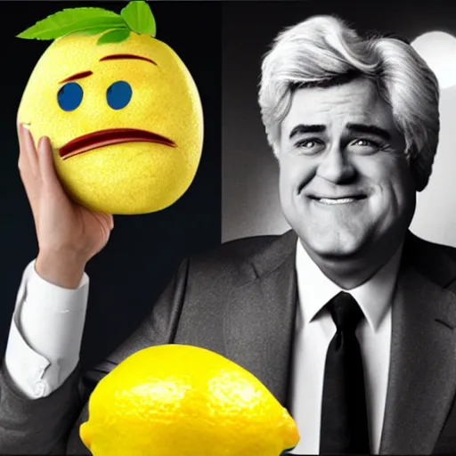 Prompt: a lemon with jay leno's face