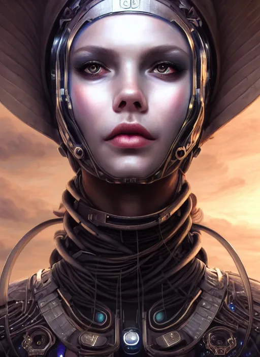 Image similar to closeup portrait shot of cyber girl wearing a bandana in a scenic dystopian environment, intricate, elegant, highly detailed, centered, digital painting, artstation, concept art, smooth, sharp focus, illustration, artgerm, tomasz alen kopera, peter mohrbacher, donato giancola, joseph christian leyendecker, wlop, boris vallejo