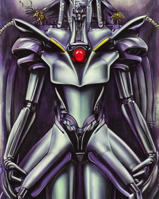 Image similar to mecha from evangelion by hr giger, by julie bell, 4 k, hyper detailed