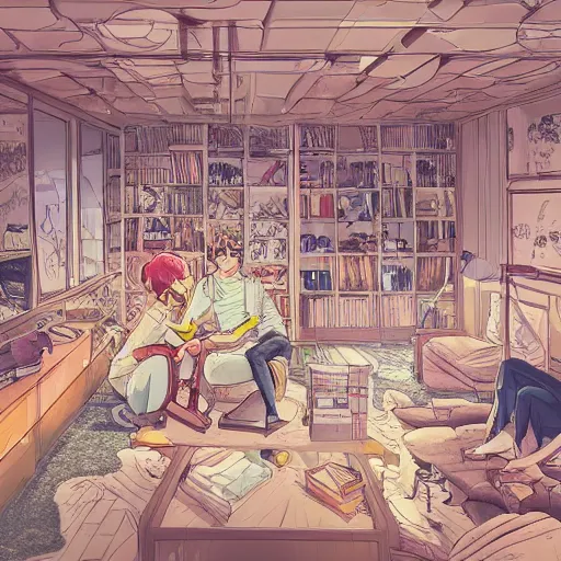 Prompt: cool trendy apartment interior, extremely detailed, sharp focus, wide view, full body shot, smooth, digital illustration, by james jean, by rossdraws, frank franzzeta, mcbess, sakimichan