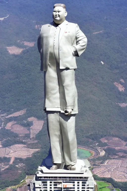 Prompt: a gigantic statue of kim jong un that can be seeing from the orbit, nasa space photography, hubble telescope, symmetry, awesome exposition, very detailed, highly accurate, 8 k