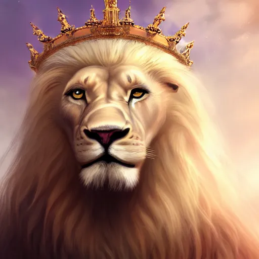 Prompt: a beautfiul aesthetic commission portrait of a anthro albino lion wearing a king's crown,attractive beautiful face,detailes face,expression,natural lighting,fantasy art,deviantart,artstation,character design by charles bowater,ross tran,4k,photorealistic