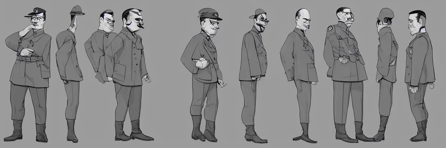 Prompt: character study of mike patton and hitler as a silent assassin, clear, male, glasses, character sheet, fine details, concept design, contrast, kim jung gi, da vinci and pixar, trending on artstation, 8 k, full body and head, turnaround, front view, back view, ultra wide angle
