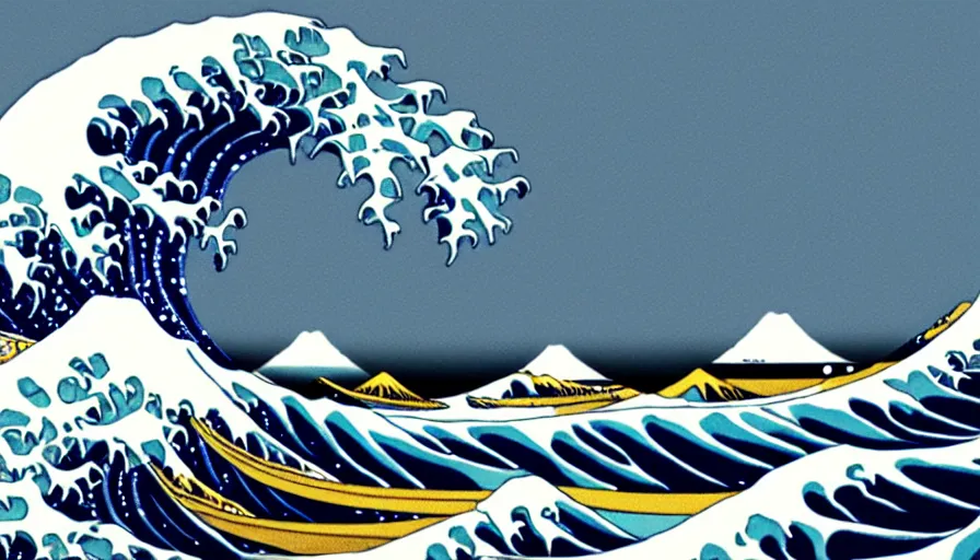 Image similar to the great wave off kanagawa, irresistible, artstation, professional, realistic, cinematic, establishing shot