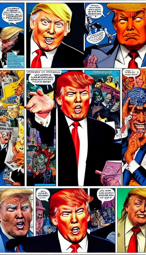 Image similar to donald trump as a villain. portrait by clyde caldwell and jean giraud and anton otto fischer and john philip falter and will eisner and gil elvgren
