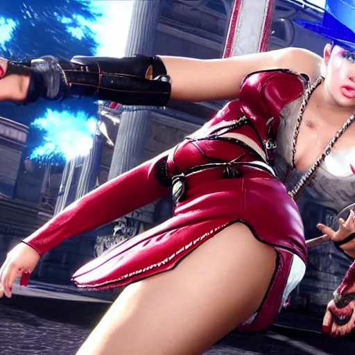 Image similar to miley cyrus in tekken 7, fighting game, gameplay,