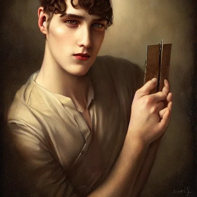 Prompt: a portrait of a content young man with short brown hair, art by tom bagshaw and manuel sanjulian