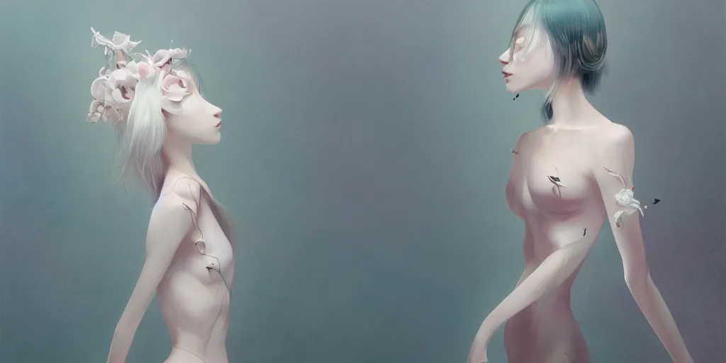 Image similar to breathtaking delicate detailed concept art painting creature, by hsiao - ron cheng, bizarre compositions, exquisite detail, pastel colors, 8 k