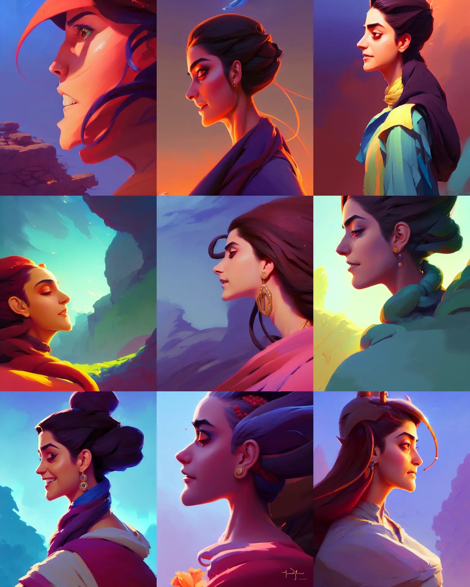 Prompt: side - profile painted portrait, maya ali as a sorcerer, speculat highlights, smooth, fantastically gaudy colors, octane render, matte painting concept art, official fanart behance hd artstation by jesper ejsing, by rhads and makoto shinkai and lois van baarle and ilya kuvshinov and rossdraws