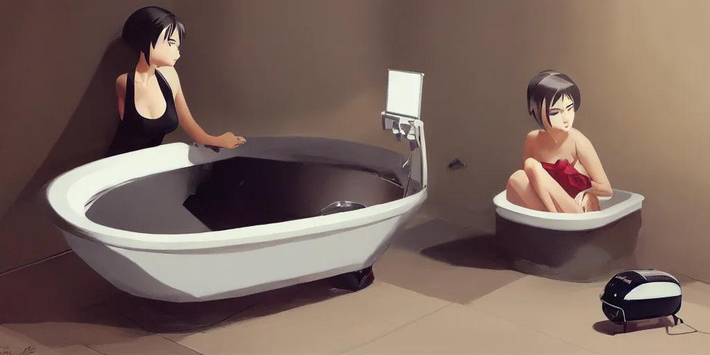 Image similar to A KAWII toaster in a bathtub, painted by ilya kuvshinov,