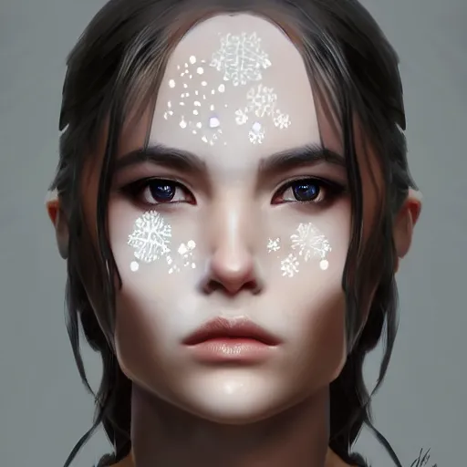 Image similar to a pretty face turning into silk snowflakes. artstation award