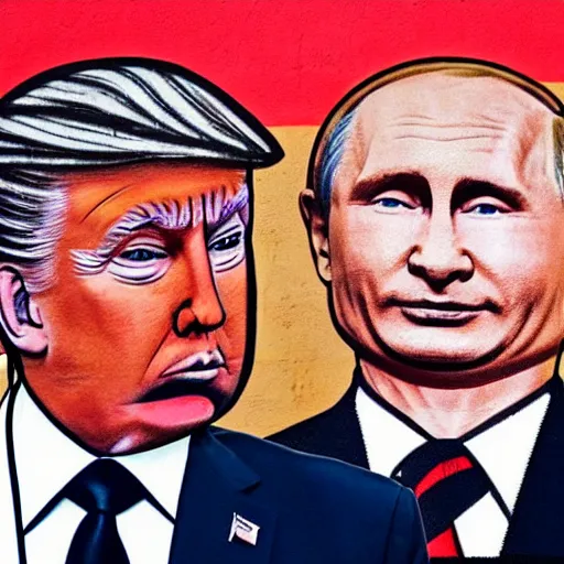 Image similar to trump and putin kissing in a mural in moscow