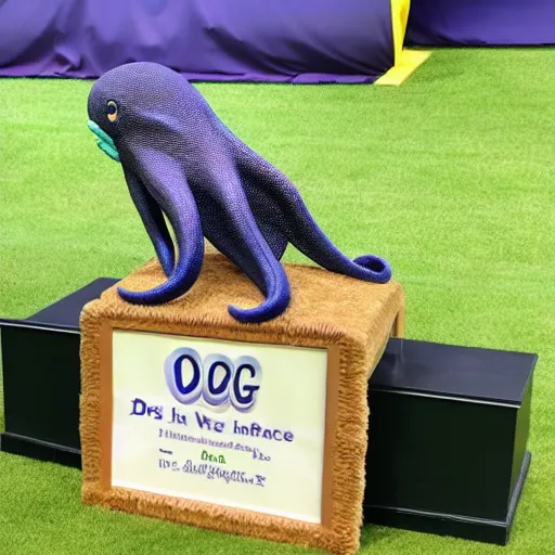 Image similar to octopus wins first place in a dog show, three tier podium