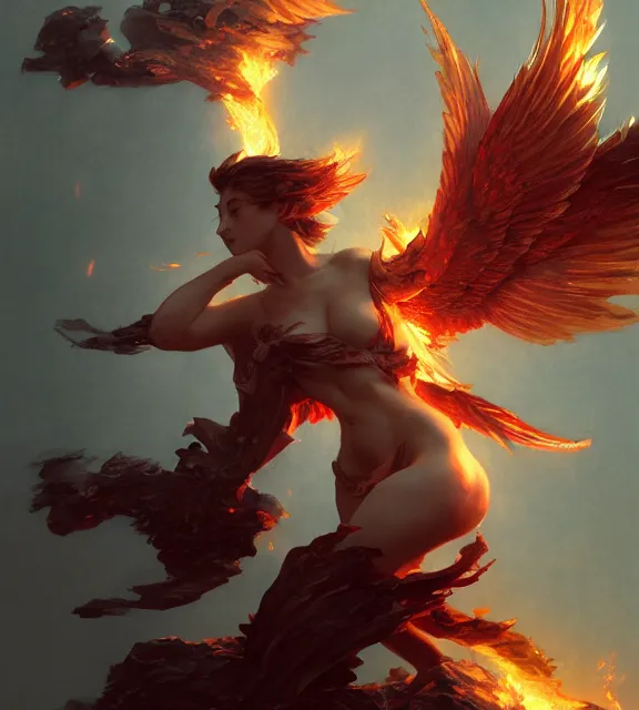Image similar to a phoenix bathed in flames, by ruan jia and artgerm and range murata and wlop and ross tran and william - adolphe bouguereau and beeple. key art. fantasy illustration. award winning, artstation, intricate details, realistic, hyperdetailed, 8 k resolution.