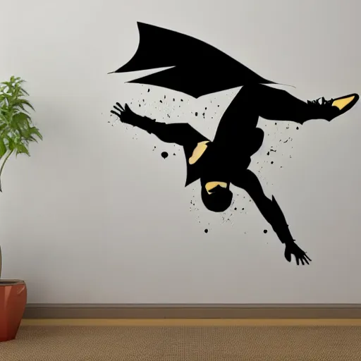 Image similar to die cut sticker of batman breakdancing, splatter paint