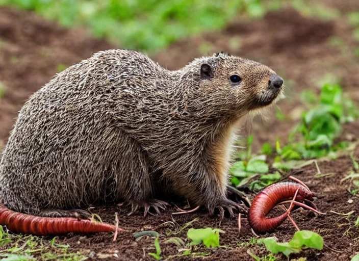 Image similar to groundhog eating an earthworm