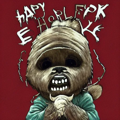 Prompt: “ happy ewok in hell ”